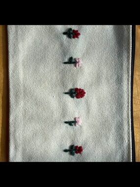 Hand-Embroidered Cream bag with Pink & Red Floral Detail